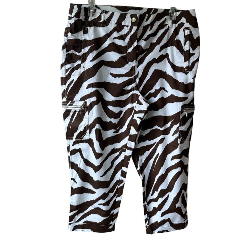 Chico’s Cropped Pants Stretch Zebra Print Brown White Women's Chico's 2P US 12P